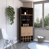Tuhome Fraktal Corner Bar Cabinet, Ten Built-in Wine Rack, Two Shelves, Double Door, Dark Oak/Pine BHM7771